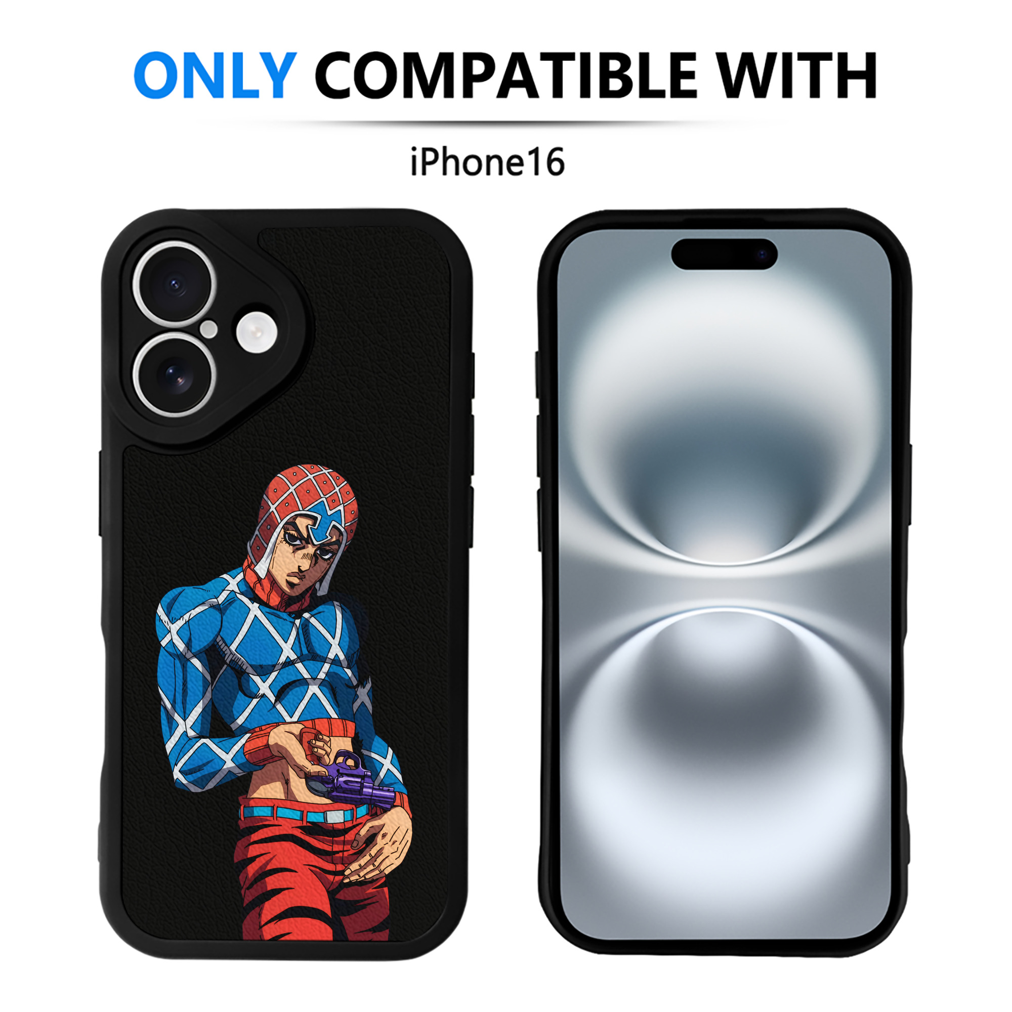 （画像用） ジョジョの奇妙な冒険 グイード?ミスタ JoJo's Bizarre Adventure Guido Mista 【iPhone 16シリーズ対応】シリコンスマホケース（レザー調） 材質：シリコン